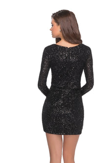 Long-Sleeve Short Sequin Party Dress: La Femme 28316