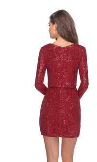 Long-Sleeve Short Sequin Party Dress: La Femme 28316