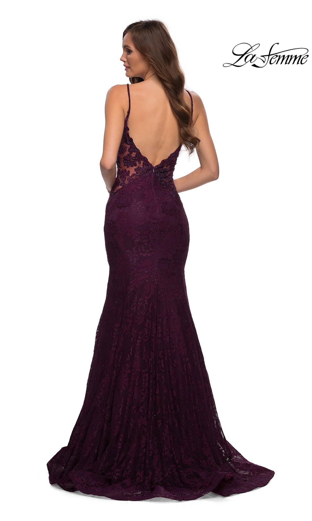 La Femme Backless Long Lace Prom Dress 28355