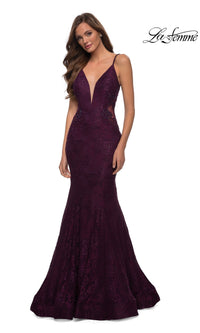 La Femme Backless Long Lace Prom Dress 28355