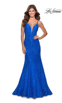 La Femme Backless Long Lace Prom Dress 28355