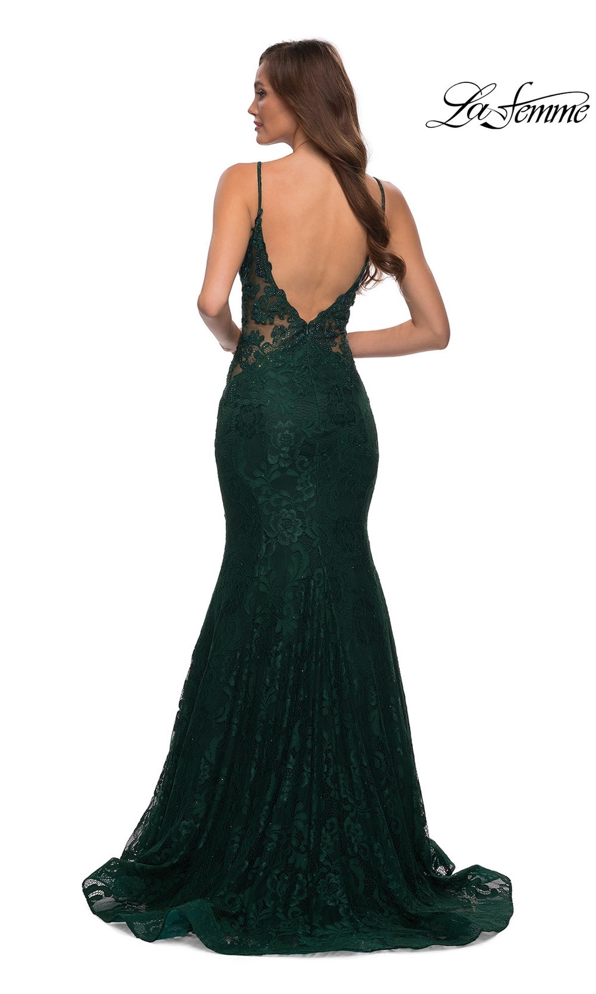 La Femme Backless Long Lace Prom Dress 28355