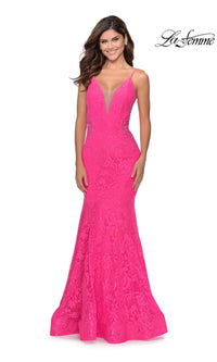 La Femme Backless Long Lace Prom Dress 28355