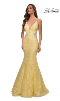 La Femme Backless Long Lace Prom Dress 28355