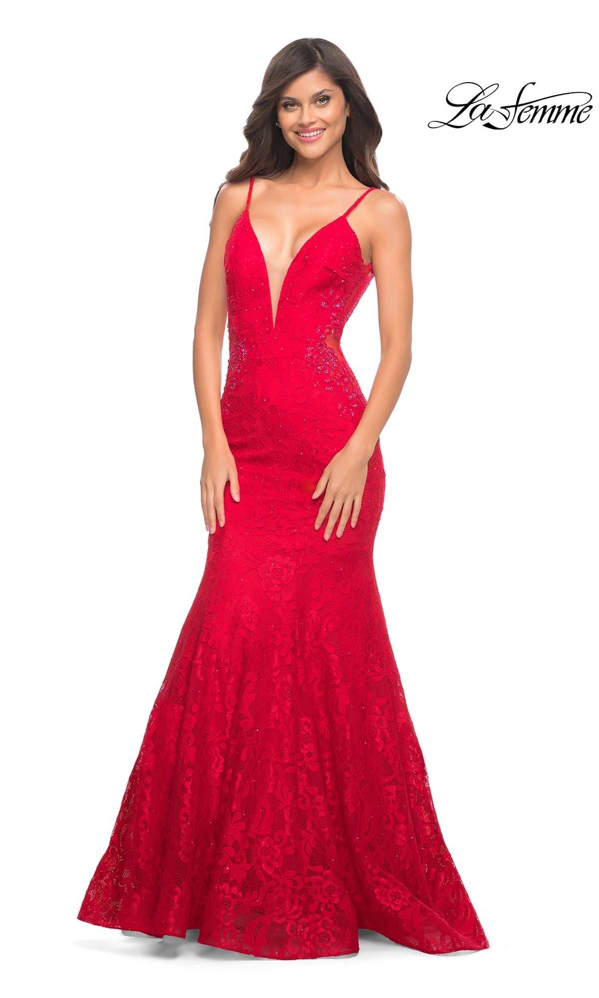 La Femme Backless Long Lace Prom Dress 28355