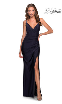 La Femme Open-Back Faux-Wrap Long Prom Dress 28421