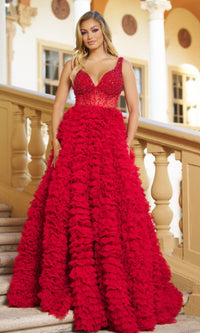 Long Ruffled Prom Ball Gown: Ava Presley 28584