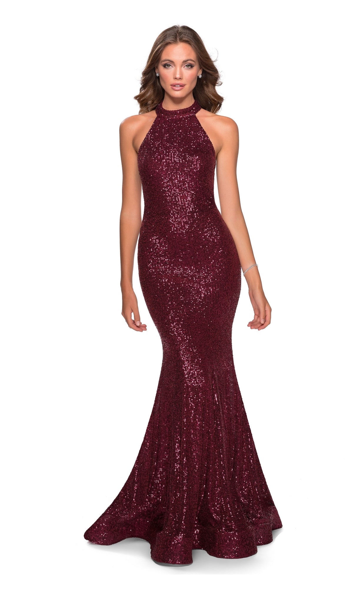 La Femme High-Neck Fitted Sequin Prom Dress 28612