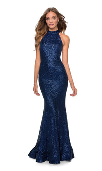 La Femme High-Neck Fitted Sequin Prom Dress 28612