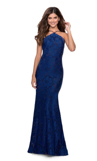 La Femme High-Neck Backless Lace Prom Dress 28619