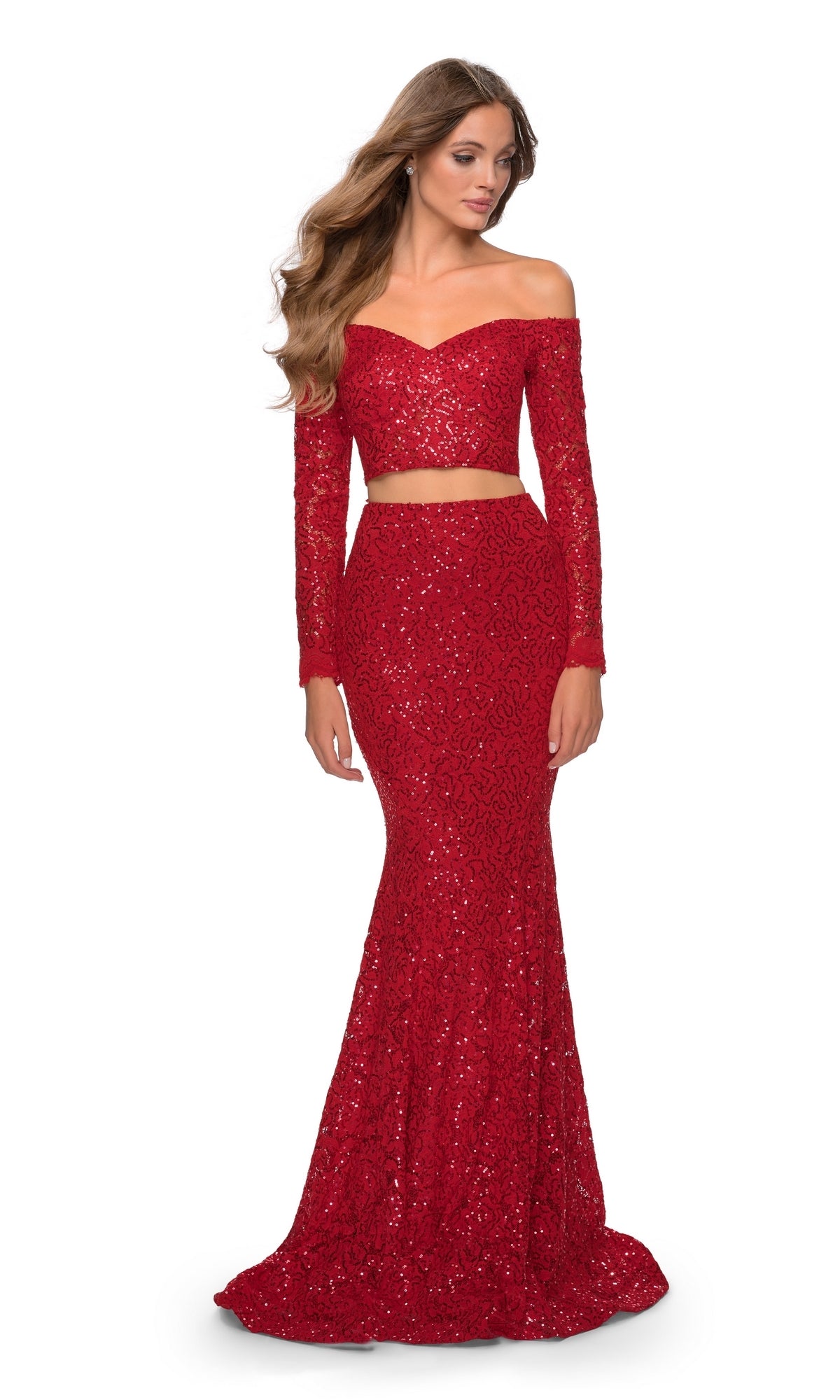 La Femme Two-Piece Sequin Lace Prom Dress 28666