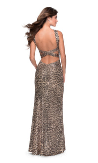 La Femme Leopard-Print Sequin Prom Dress 28672