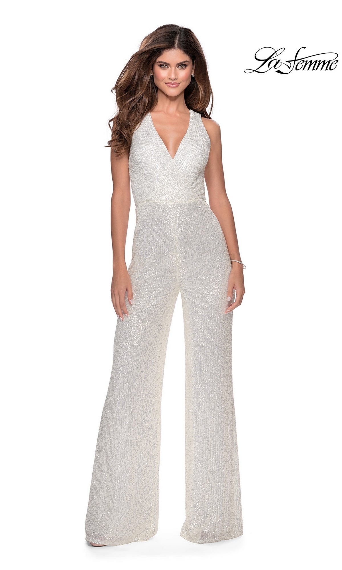 Long Sequin Prom Jumpsuit with Strappy Open Back