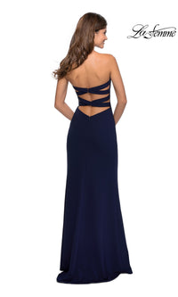 La Femme Strappy-Back Long Strapless Prom Dress