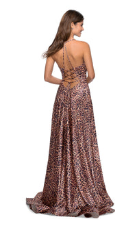 La Femme Open-Back Leopard-Print Prom Dress 28923