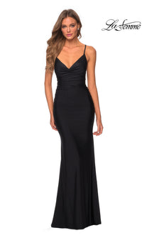 La Femme Tight Long Lace-Up Prom Dress 28984