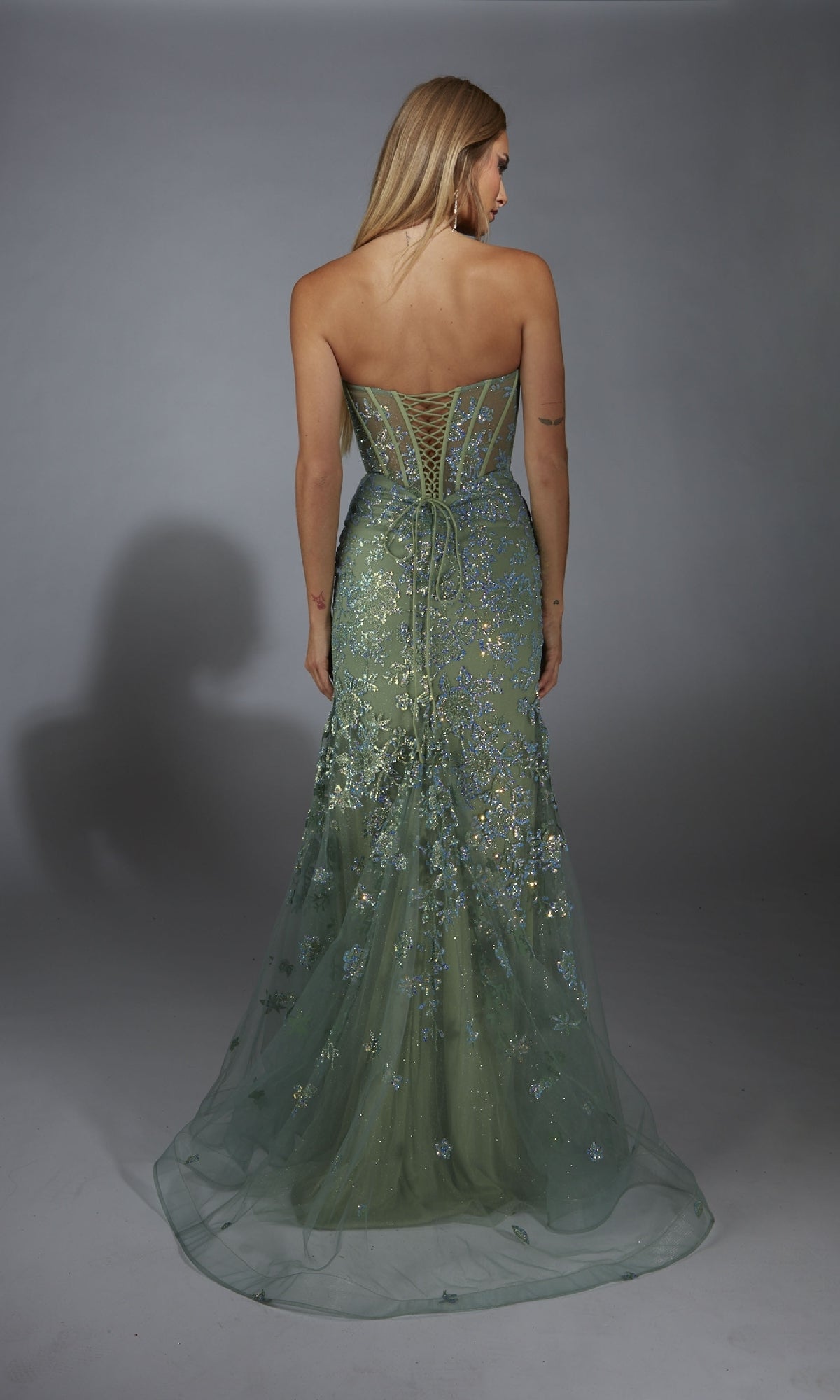 Long Green Glitter Prom Dress: Aerie Couture 289