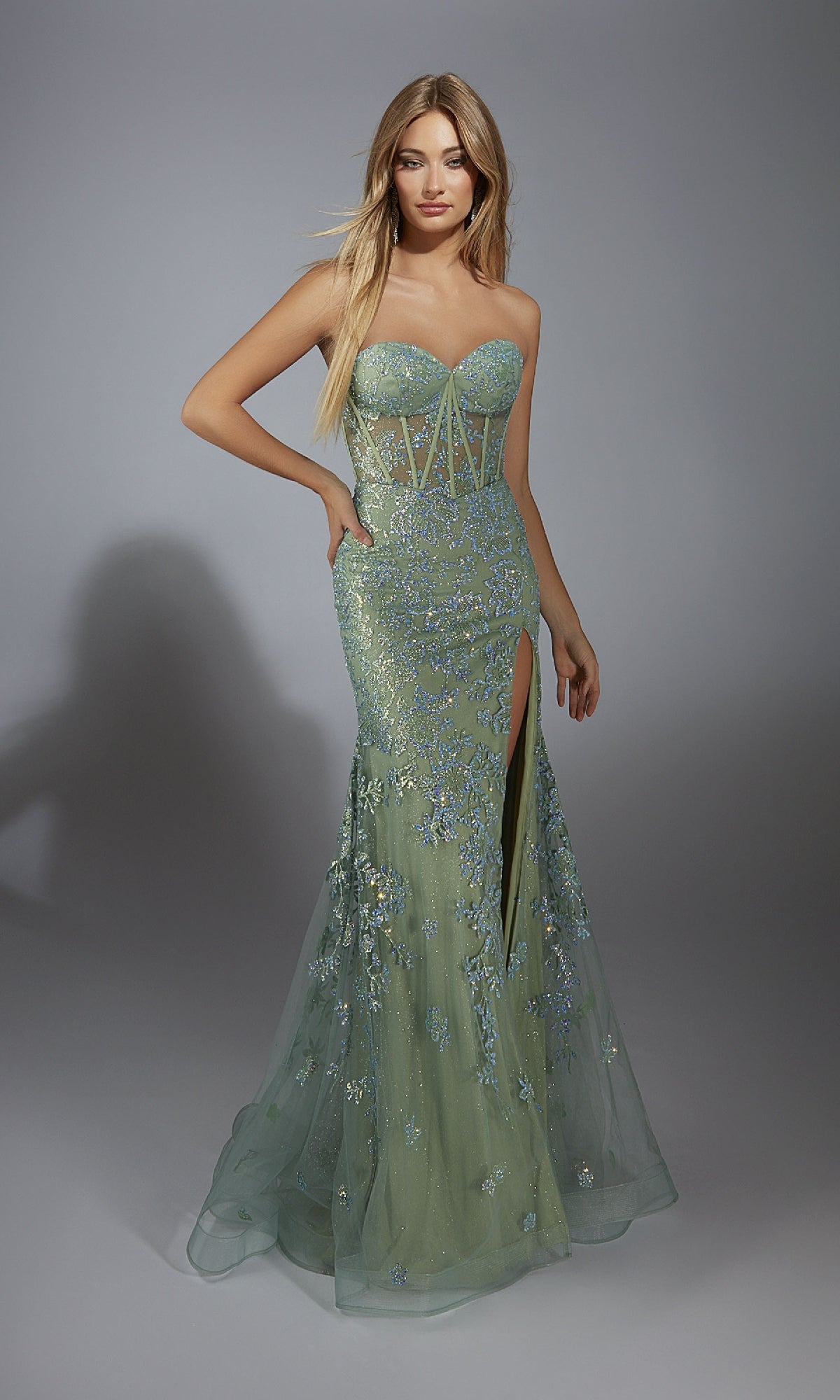 Long Green Glitter Prom Dress: Aerie Couture 289