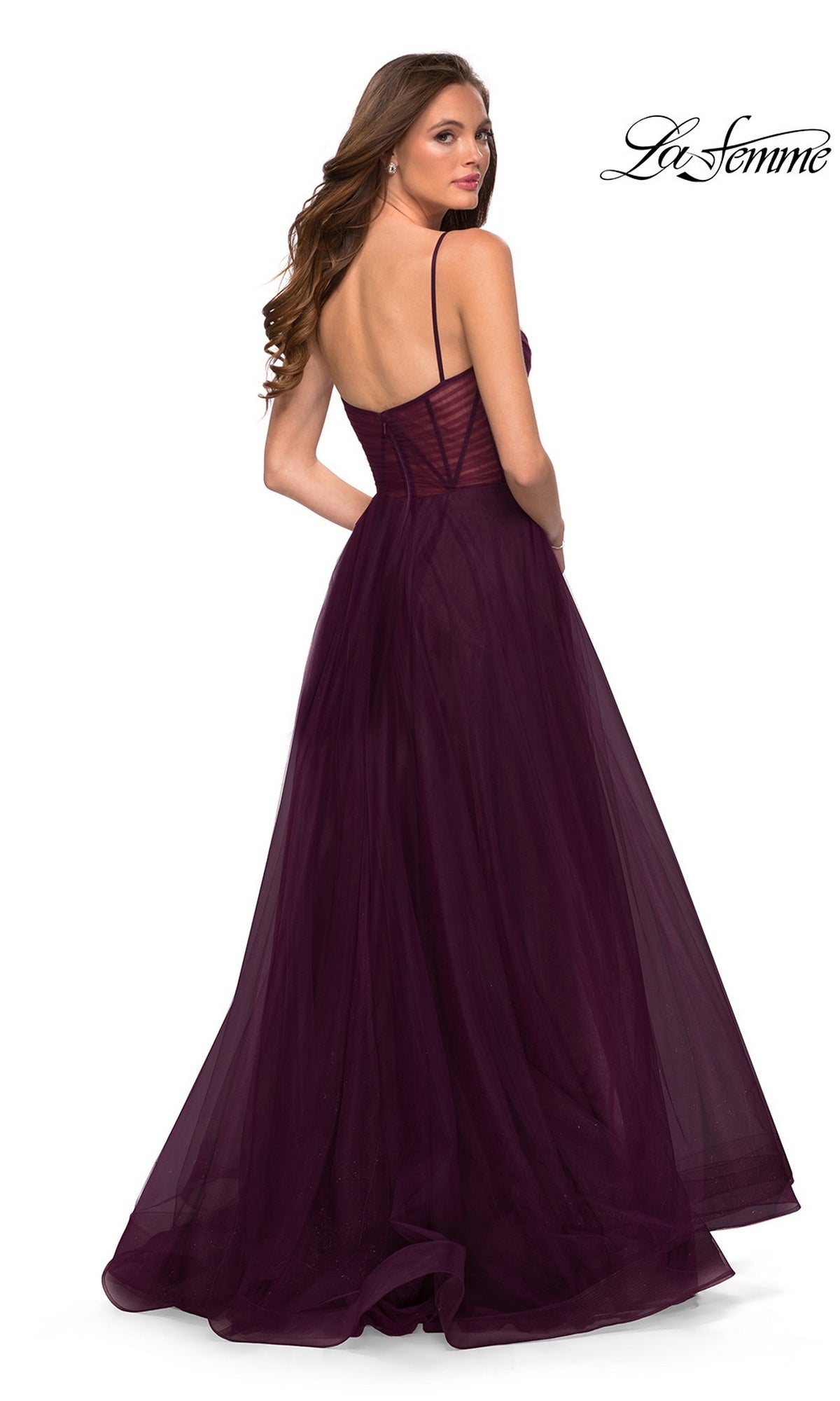 La Femme Sheer-Waist Long A-Line Prom Dress 29076