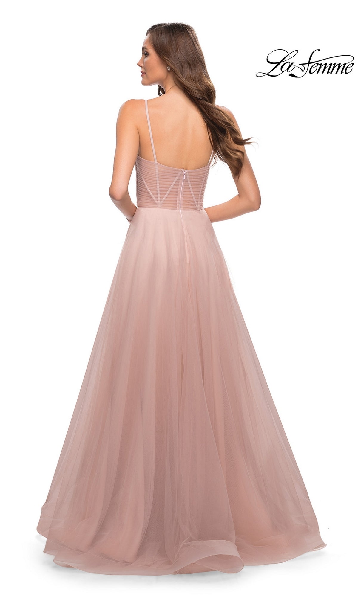 La Femme Sheer-Waist Long A-Line Prom Dress 29076