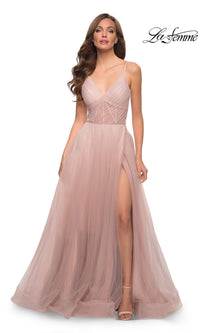 La Femme Sheer-Waist Long A-Line Prom Dress 29076