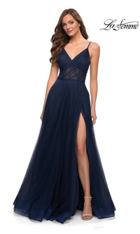 La Femme Sheer-Waist Long A-Line Prom Dress 29076