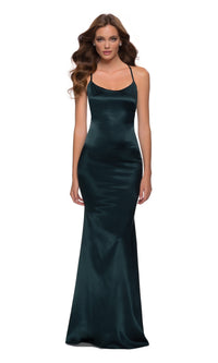 La Femme Backless Simple Satin Prom Dress 29858