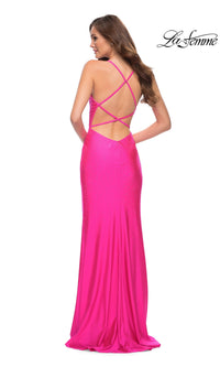 La Femme Open-Back Hot Pink Long Prom Dress 29969