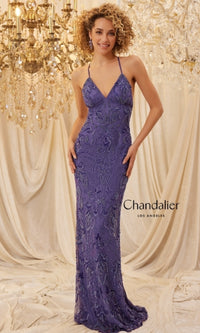 Sequin-Print Long Prom Dress: Chandalier 30087