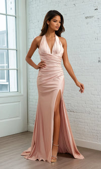 V-Neck Long Halter Prom Dress: Amelia Couture 3040