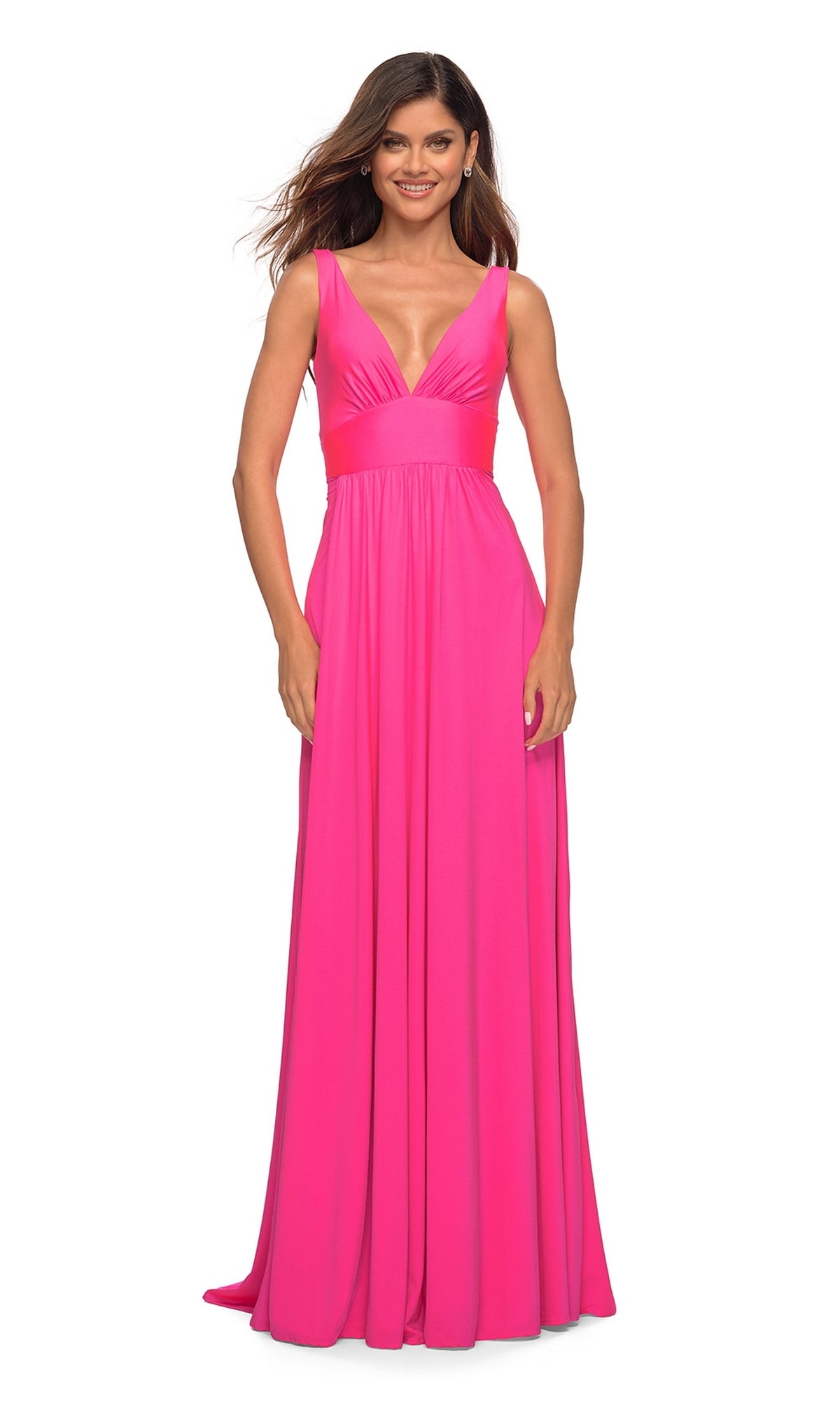 La Femme Neon Pink Long A-Line Prom Dress 30669