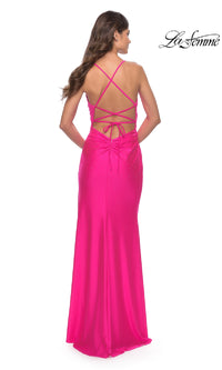 Long Neon Pink Prom Dress: La Femme 30683