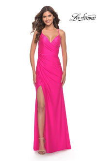 Long Neon Pink Prom Dress: La Femme 30683