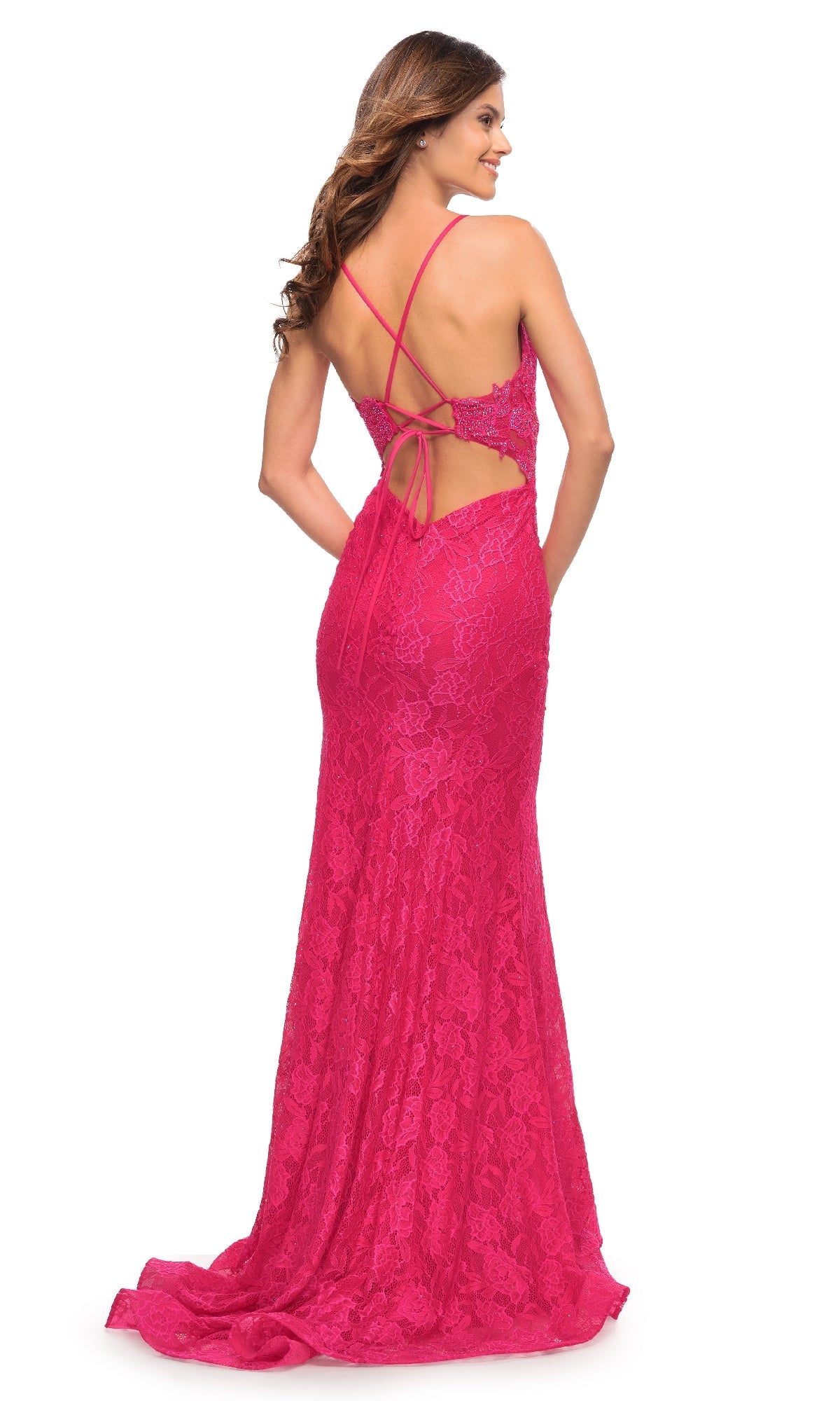 Hot Pink Lace Prom Dress: La Femme 30690