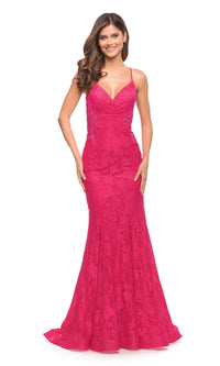 Hot Pink Lace Prom Dress: La Femme 30690