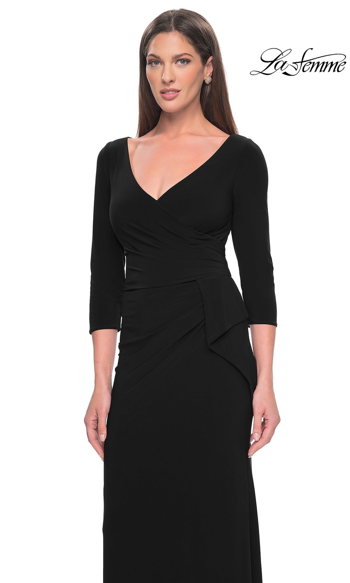 La Femme Sleeved Simple Jersey Formal Dress 30967