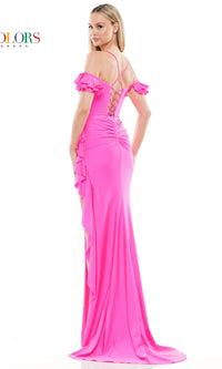 Cold-Shoulder Ruffled Long Prom Dress 3098