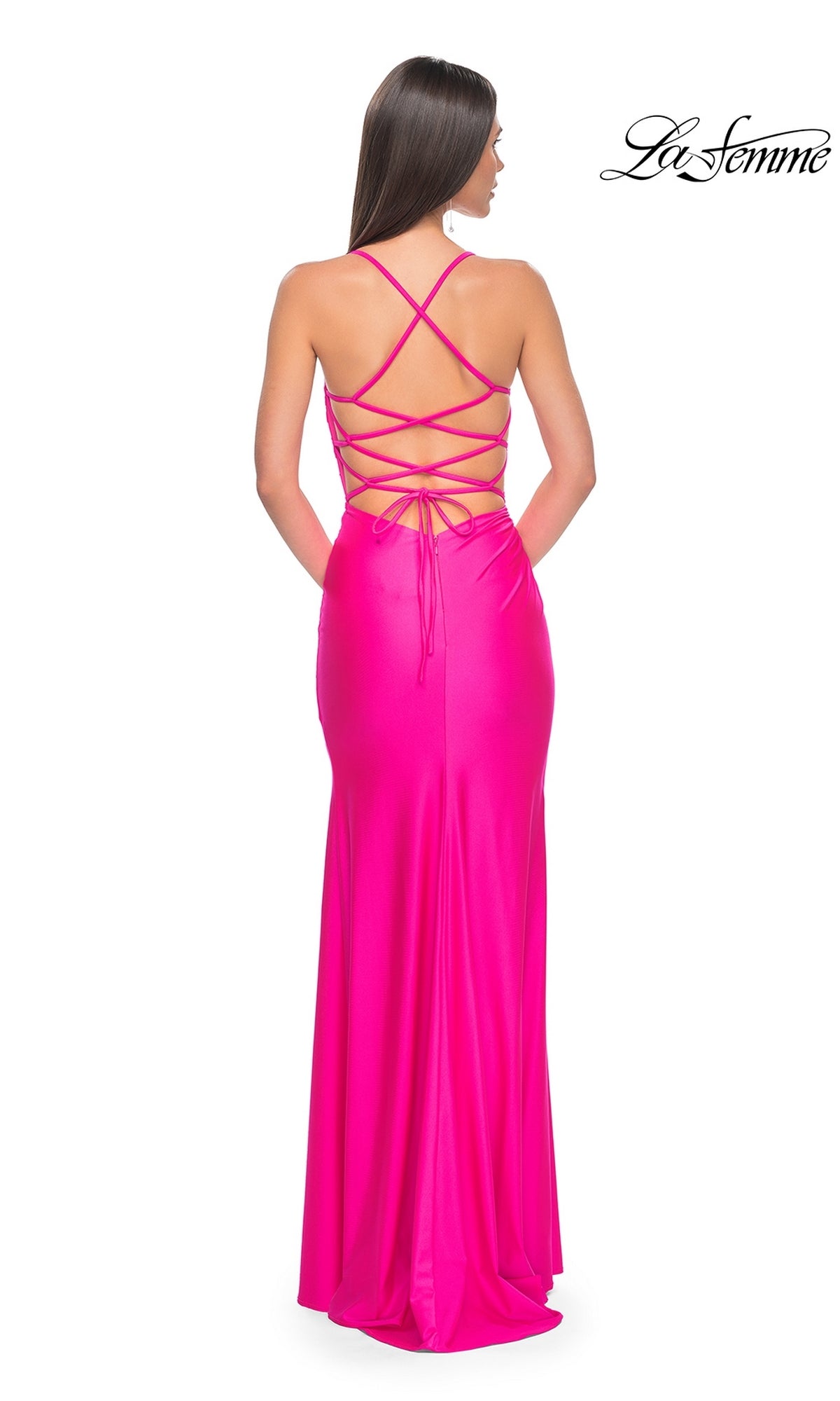 Sleek Long La Femme Prom Dress with Strappy Back