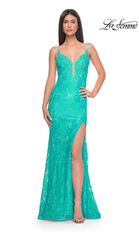 La Femme Long Floral-Lace Prom Dress 31134