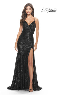 V-Neck Long Sequin Backless Prom Dress with Open Back