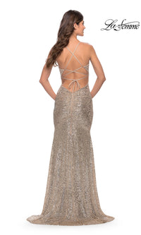 V-Neck Long Sequin Backless Prom Dress with Open Back