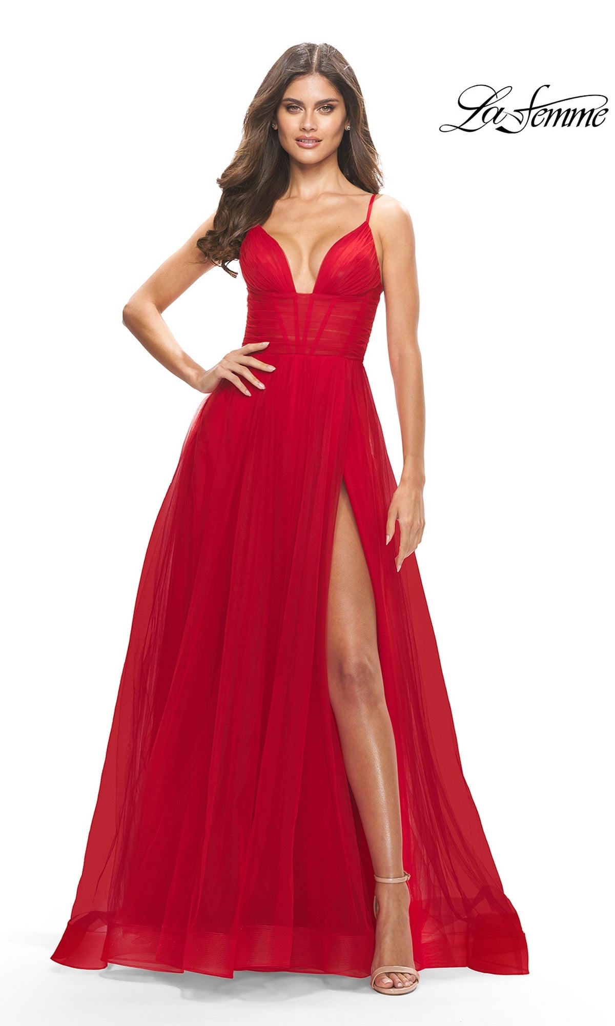 Sheer-Waist La Femme Long Prom Ball Gown 31147