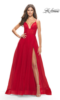 Sheer-Waist La Femme Long Prom Ball Gown 31147