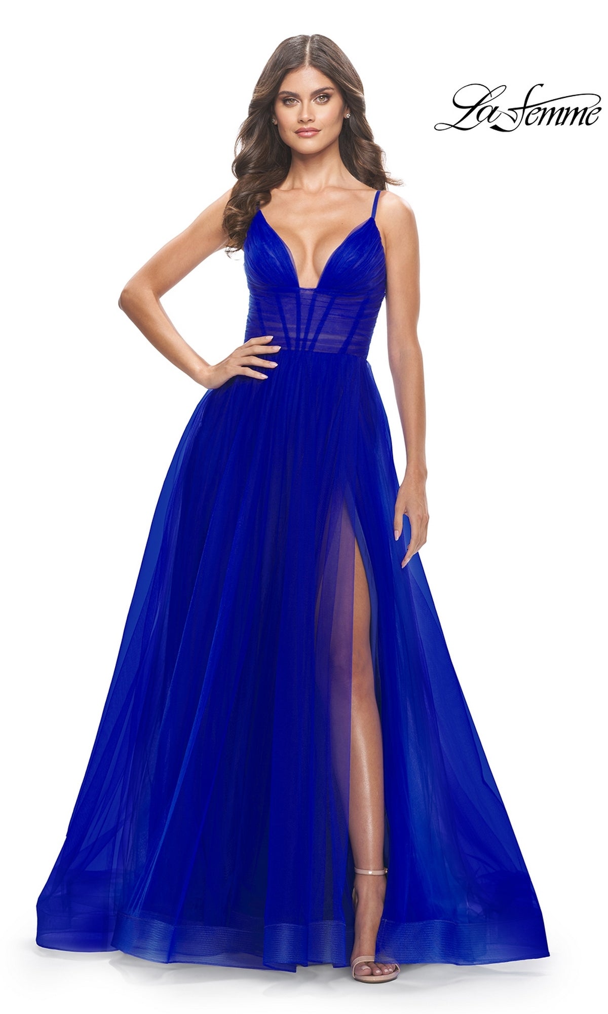 Sheer-Waist La Femme Long Prom Ball Gown 31147