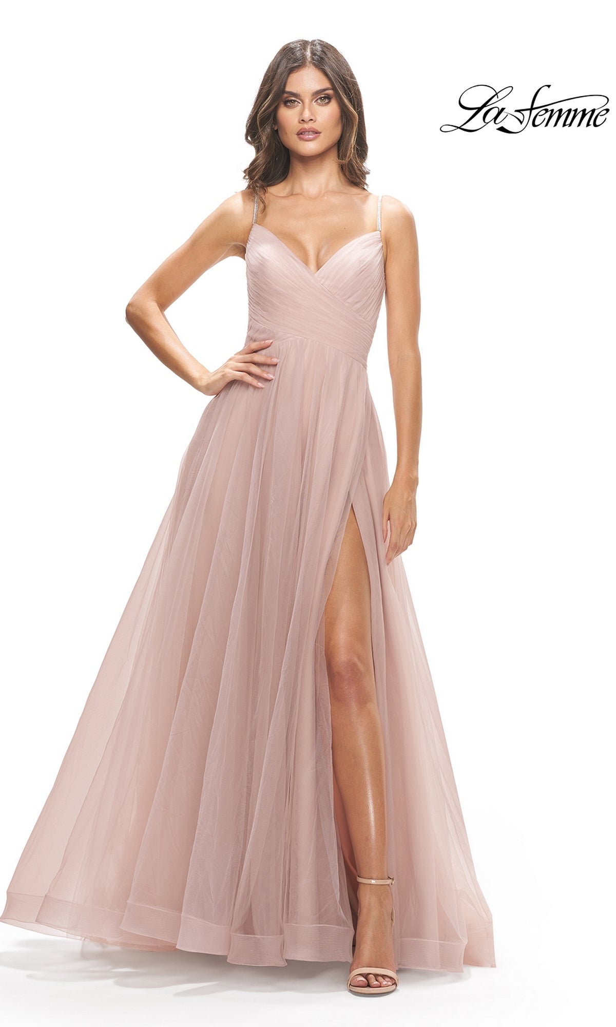 La Femme A-Line Long Tulle Prom Dress 31204