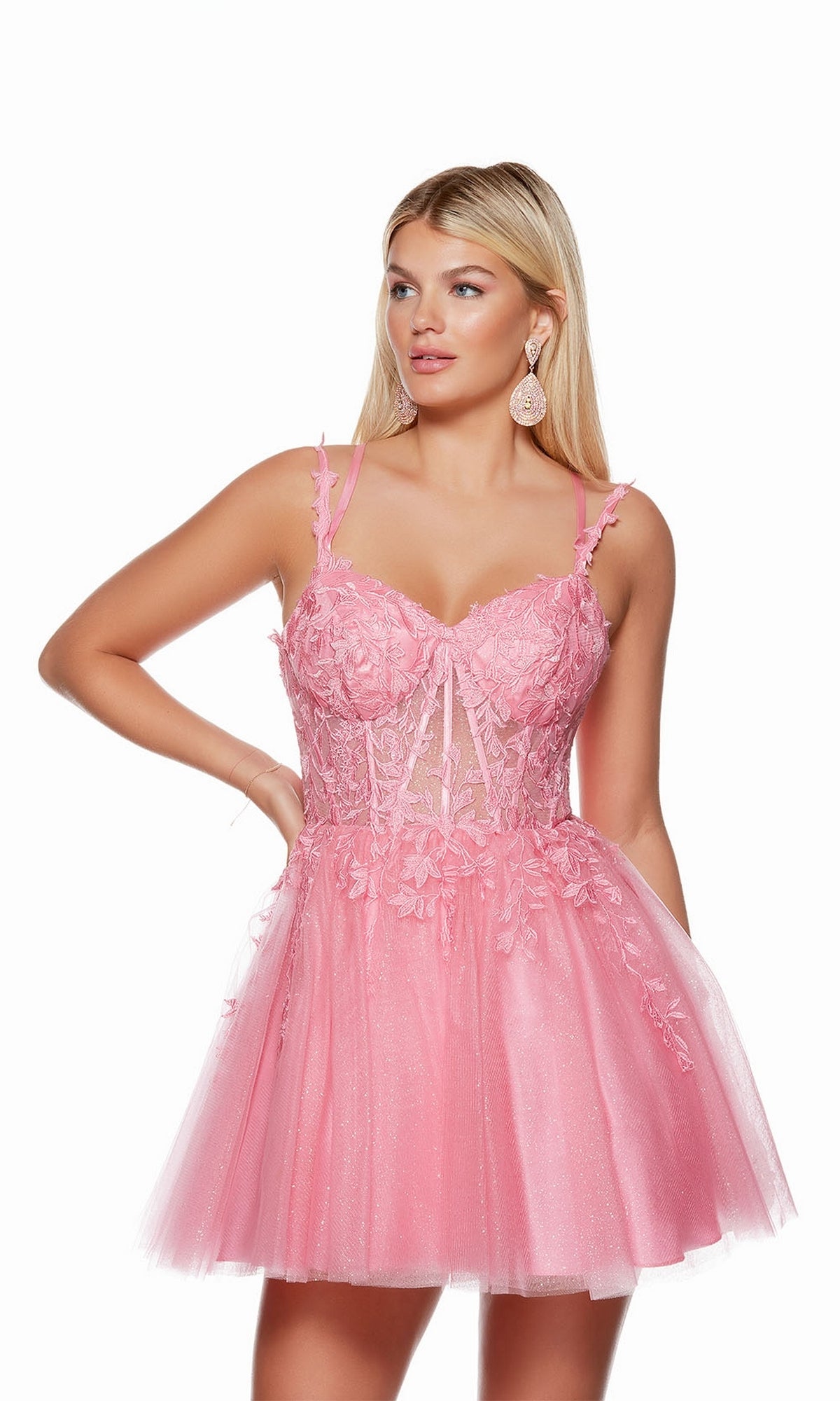 Short Pink Embroidered Babydoll Party ...