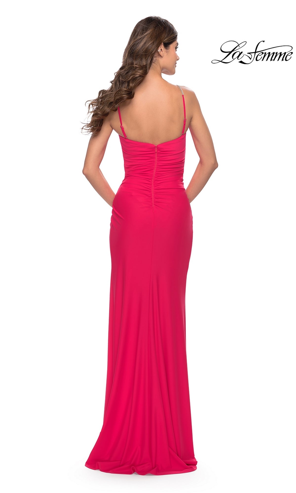 La Femme Hot Coral Pink Prom Dress 31224