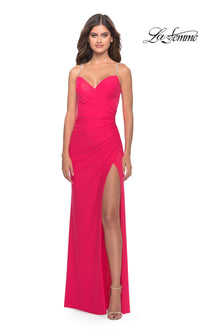 La Femme Hot Coral Pink Prom Dress 31224