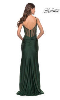 La Femme V-Neck Sheer-Corset Long Prom Dress 31229