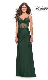 La Femme V-Neck Sheer-Corset Long Prom Dress 31229